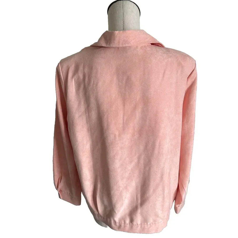 Vintage Maggie Sweet Collared Peach Orange Button Faux Suede Jacket Size Large